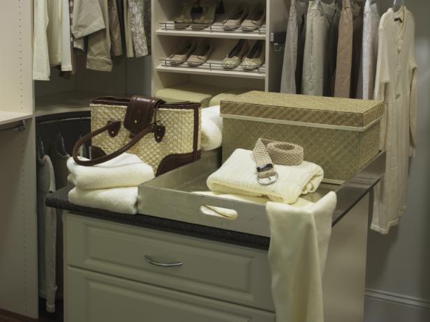 Spacious Neutral Master Bedroom Closet Island